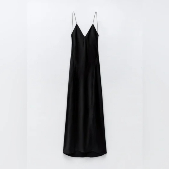 Zara Gray Satin Slip Maxi Dress with Open Back and Spaghetti Straps BNWT - Picture 4 of 13